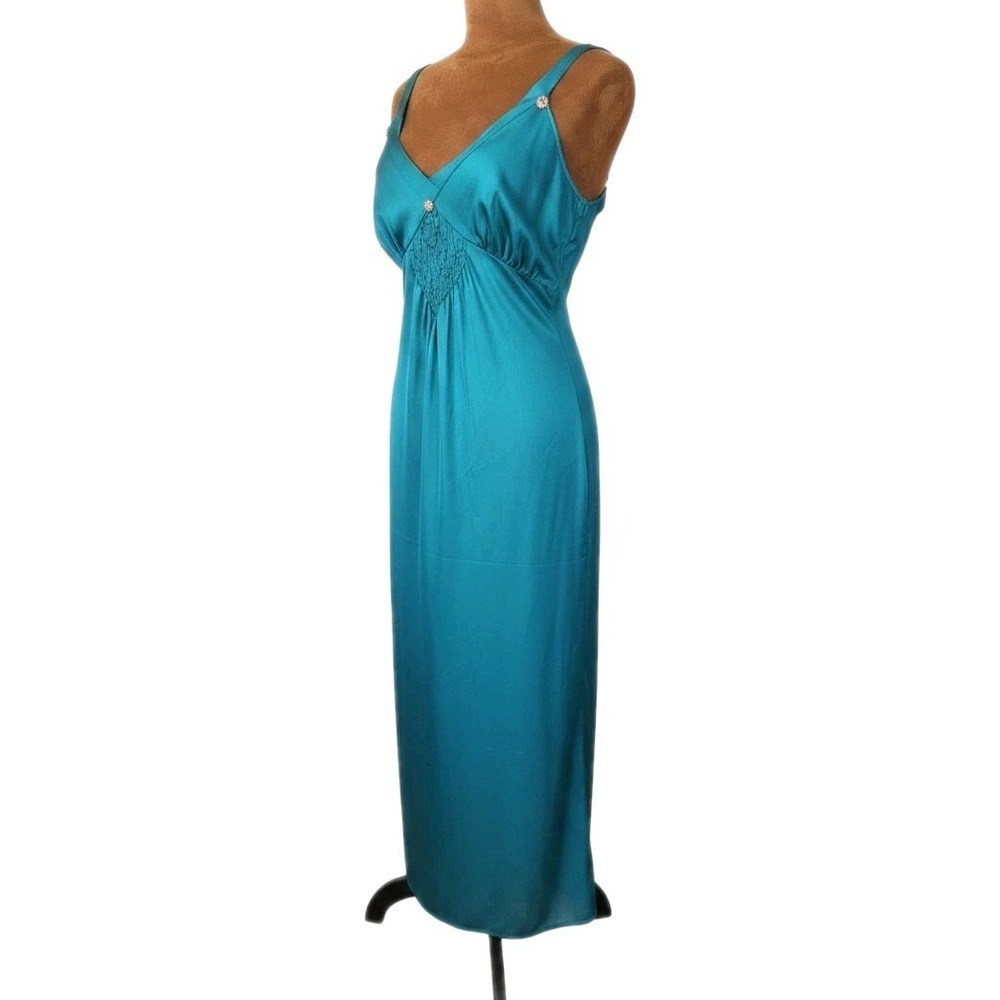 Vintage Anthony Richards Slip Nightgown Teal Cottagecore Floral Accents
